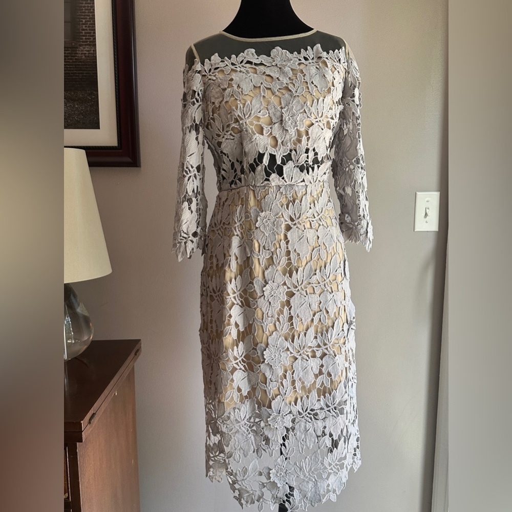 Lace Overlay Dress in Soft Grayish Lavender